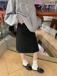 Gray Polka Dot Halter Neck Mini Dress Womens French Style plus Size Black A-Line Korean System Wrap around Mid-Length Skirt