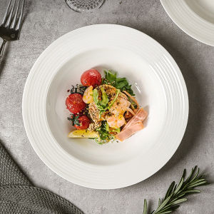 Yomerto | White Straw Hat Deep Pasta Plate Ceramic Elegant Home Dinner Plate