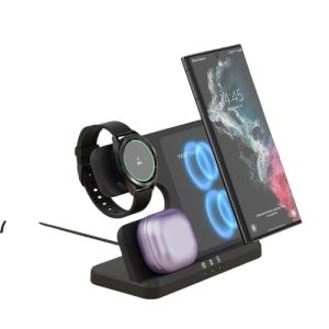 Samsung Wireless Charging 3 In 1 Wireless Charger Station Dock Holder For Suitable For Samsung Galaxy S24 S23 Ultra S22 S20 Note20 Note10/20 Z Fold 5/4/3 Z Flip Super Fast Charging Watch5 Pro Classic Watch 5/4/3/Active 2/1 Buds Pro Compatible with Android
