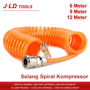 JLD Selang Spiral Kompressor 8x5mm - 6m/9m/12m Selang PU Merah Promo Dapat dihubungkan ke kompresor udara dan Air blow gun Untun Untuk Perbaikan Mobil/Tukang Kayu/Cat/Cuci