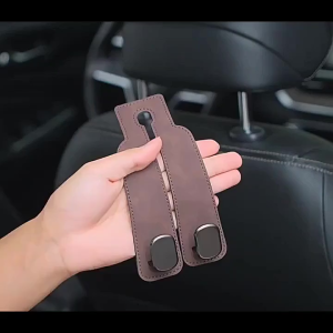 Móc Hợp Kim Treo Đồ Ghế Ô Tô Bằng Da Lộn Cao Cấp Móc Treo Đồ Đôi Kê Điện Thoại Đa Năng Xe Hơi