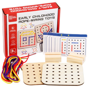 Wooden Montessori Teaching Aid Geometry Rope Threading Games Childrens Early Education Thinking Training Board Educational Toys