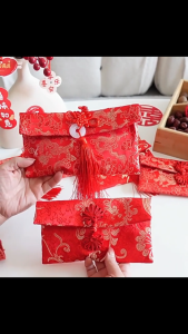 Lucky Wallet Chinese Style Red Brocade Lucky Money Envelope with Tassel Lucky Charm Jewelry Bag Pouch