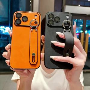 Wrist Strap Leather Lens Protection Phone Case For iPhone 17 16 15 14 Plus 13 Pro Max Soft Silicone Bumper Shockproof Back Cover