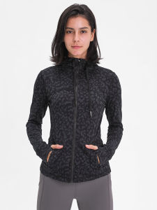 เสื้อคลุมกีฬาโยคะสำหรับผู้หญิง ฤดูใบไม้ร่วง/ฤดูหนาว แจ็คเก็ตคาร์ดิแกนเปิดคอตั้งลายพิมพ์ ทรงเข้ารูป ระบายอากาศได้ดี แห้งเร็ว ยืดหยุ่นสูง