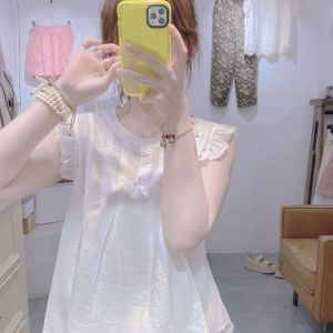 Sweet Stylish French Pleated Sleeveless Doll Top Fashionable Versatile Summer 2025 Breathable Cool Feeling round Neck Shirt