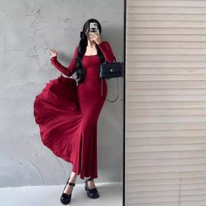 IELGY Women's Red Waist Hip Fishtail Dress