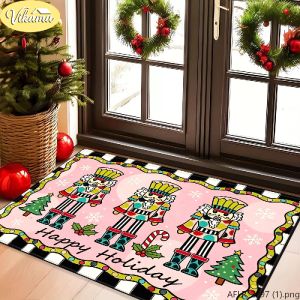 VIKAMA Merry Christmas Nutcracker Rug Non Slip Entryway Doormat Porch Holiday Christmas Decorative Rug Washable Home Decor