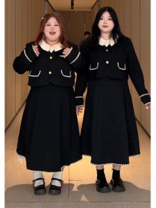 ชุดสองชิ้นสไตล์ฝรั่งเศสขนาดใหญ่ เสื้อผ้าทำงานแฟชั่นฤดูใบไม้ผลิและฤดูใบไม้ร่วง ชุดกระชับสัดส่วนสำหรับผู้หญิงไซส์ใหญ่