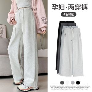 Quần Ống Rộng Thoải Mái Cho Bà Bầu Mùa Thu Đông Quần Dài Thường Ngày Bằng Cotton Polyester Cạp Cao Có Đệm Bụng