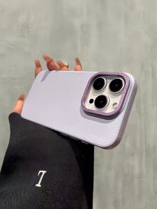 รูปแบบลิ้นจี่ หนัง เคสโทรศัพท์สําหรับ Apple 15pro Iphone 14 Pro Max รุ่นใหม่ 13 Pro ผู้หญิง 15 Pro Max กรอบเลนส์โลหะ 14 Plus High End Por Hard เปลือกหอย