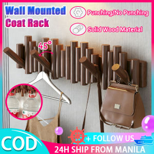 Wall Mounted Coat Rack With 3/5/7 Hooks Key Holder Rack Solid Wood Clothes Rack Hanging Folding Design Entryway Hanging Shelf For Hanging Clothes Scarves Hats And Bags Save Space For Bathroom Living Room Bedroom