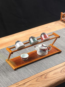 Handmade Bamboo Double Layer Tea Set Storage Rack Display Shelf Water Drainage Cup Holder Tea Tray Traditional Chinese Style
