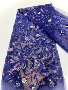 2025 African Beaded Groom Lace Fabric High Quality French Mesh Lace Fabric Sequins Nigerian Lace Fabrics For Wedding Dress