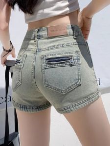 Quần Short Denim Cạp Cao Co Giãn Cho Nữ Mùa Hè 2025 Quần Bó Chữ a Ôm Sát Gợi Cảm Quần Bó Cạp Cao Chống Nhăn