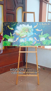 Tranh hoa sen cá chép cá koi hoa sen ngọc ngà tráng gương treo tường HSQC129
