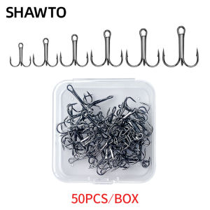 Shawto 50pcs High Carbon Treble Fish Hook Super Sharp Solid Size 4/0#-16# Triple Barbed Steel Fishing Lure Jigging Fishing Hook