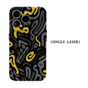 Potdemiel | Aurea Case Matte Bumper For Magsafe Case For iPhone 17 16 15 14 Plus 13 Pro Max Shockproof Hard PC Black Yellow Graffiti Cover