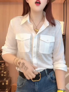 SUOXIMENG | White Long Sleeve Thin Polo Collar Shirt For Women Large Size Simple Elegant Commuting Style Autumn New Arrival Versatile Daily Wear