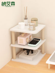 ชั้นวางของมุมโต๊ะทำงาน ชั้นวางของไม้ 3 ชั้น แบบพับได้ สำหรับตกแต่งบ้าน สไตล์โมเดิร์น ขนาดเล็ก ไม่ต้องประกอบ