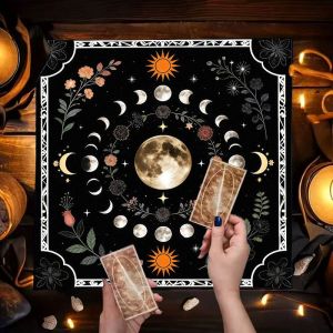 VIKAMA Golden Pentagram Rune Twelve Constellations Sun Moon Star Altar Cloth Tarot Card Tablecloth Divination Decoration