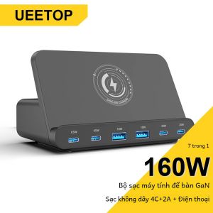 Trạm Sạc USB Ueetop 160W Với Bộ Sạc Nhanh 65W PD PPS 45W GaN Cho Máy Tính Xách Tay Máy Tính Bảng iPhone 15 Samsung - Bộ Sạc Máy Tính Để Bàn Sạc Không Dây