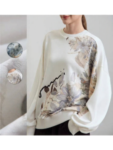 AMII | Casual Round Neck Artistic Floral Alphabet Print Sweatshirt