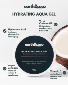 Earth & Coco Premium Hydrating Gel with Hyaluronic Acid & Collagen for All Skin Types - Vitamin E & VCO Enhanced Moisturizer 100g