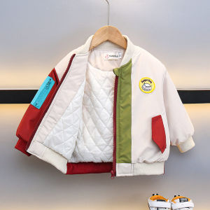 Boys Spring Autumn Cotton Jacket Thickened Baseball Style Warm Windproof Waterproof Zipper Closure Casual Outerwear Coat
