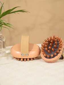 Lược Massage Body Đệm Khí Đầu Gỗ Bo Tròn | Bàn Chải Massage Khô Toàn Thân Cầm Tay Thư Giãn Da Đầu Cổ Vai Gáy