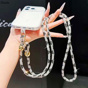 Sparkly Crystal Phone Case Lanyard Gold Bead Bling Glitter Crossbody Strap Cord Anti-Lost Neck Hand Rope Keychain Ring Universal