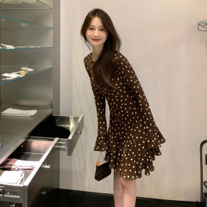 PEIZIXUAN | French Elegant Long Sleeve Polka Dot Dress for Petite Women Short Dress