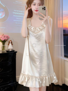 V.C.I | Silk-feel White Spaghetti Strap Dressy Nightdress Summer Wearable