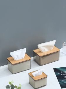 【K-Home】Wooden Bamboo Tissue Storage Box Napkin Tissue Holder Dust-Proof Tissue Box Living Room 4 Colors Kotak Tisu