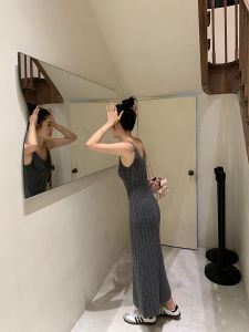 ChenMiFan Wool Knitted Wrap Dress Womens Autumn Winter Slim Fit V-Neck Long Skirt Stylish Design Korean Style Office Wear