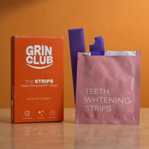 GRIN CLUB The Strips - 12% PAP+ Teeth Whitening Strips | Peroxide-Free & Enamel-Safe | 14 Daily Pouches | 30-Minute Wear | No-Mess Peel-Off | Vegan & Cruelty-Free | Designed in Singapore
