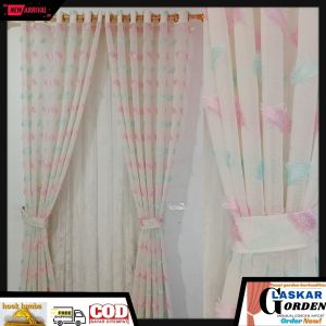 Gorden pintu Terbaru Vitrase Pintu motif bulu angsa mewah elegan transparan model smokering ukuran lebar 140 tinggi 250cm