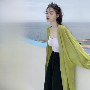 chaqi | Ice Silk UV Protection Clothing Womens Summer New Outerwear Thin Medium Length Sunscreen Coat Casual Style Long Sleeve Loose Fit