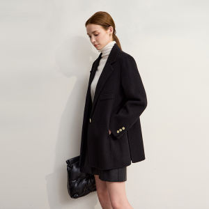 AMII | Winter New Grey Series High Slit Notch Collar Double Faced Coat