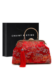 Chinese Style Embroidered Wedding Bag Red New Bride Handbag Match Cheongsam Mother Bag Fashionable Canvas Lock Buckle Crossbody