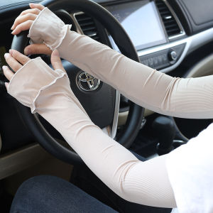 Summer Ice Silk Long Sleeves for Arm Shade Anti-sunburn Sleeve Drive Hand Sleeves Fashion Fingerless Gloves Woman Mittens Black White