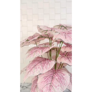 Pohon Daun Hias Tanaman Artificial Calladium Pink Full X18 Semilatex Pot Dasar Hitam Plastik Hiasan Rumah Ruang Tamu Aesthetic