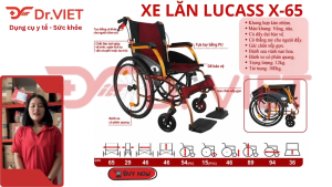 Xe lăn nhôm du lịch Lucass X-65 - Hỗ trợ chăm sóc chấn thương người già người bệnh
