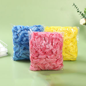 Womens Disposable Shower Cap Plastic Waterproof Head Cover Pink Spa Salon Hotel Hair Dye Elastic Hair Cap 100 Pieces/set