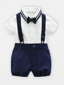 Cute Gentleman Baby Boy Outfit Summer Cotton Romper Suit Full Month One Year Old Birthday Party Clothes Stylish Sir Pants Set