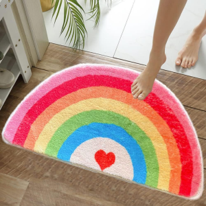 VIKAMA Rainbow Semi-Circular Flannel Rug Anti-Slip Water-Resistant Bathroom Bathtub Foot Bedroom Side Rug Home Decoration