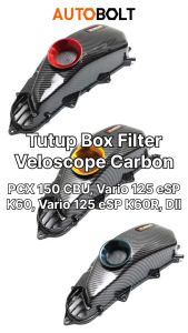 Tutup Box Filter Veloscope Carbon PCX 150 Lama 2012-2014 & Vario 125 Techno FI-Helm In-eSP New LED 2012-2022 & Vario 150 eSP K59 2015-2018 Cover Penutup Boks Saringan Hawa Udara Rapat Terbuka Tertutup Bolong Variasi Corong Velocity Light Black Karbon