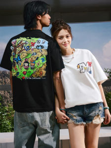 Medmxnewmasus Joint Name Butterfly Garden Walking Short-Sleeved T-shirt Mens and Womens Same Style Summer Fashion Brand Couples T-shirt