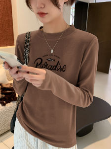 Áo Sơ Mi Cổ Đứng Dày Dặn Bằng Vải Nhung Cho Nữ Mùa Thu Đông Lót Lông Cừu Bên Trong Thời Trang Ấm Áp Phong Cách Hàn Quốc Dài Tay