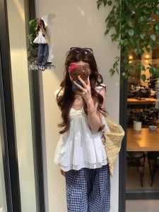 XUECAIQI | Fashionable Plus Size V-Neck Shirt and Wide Leg Pants Set